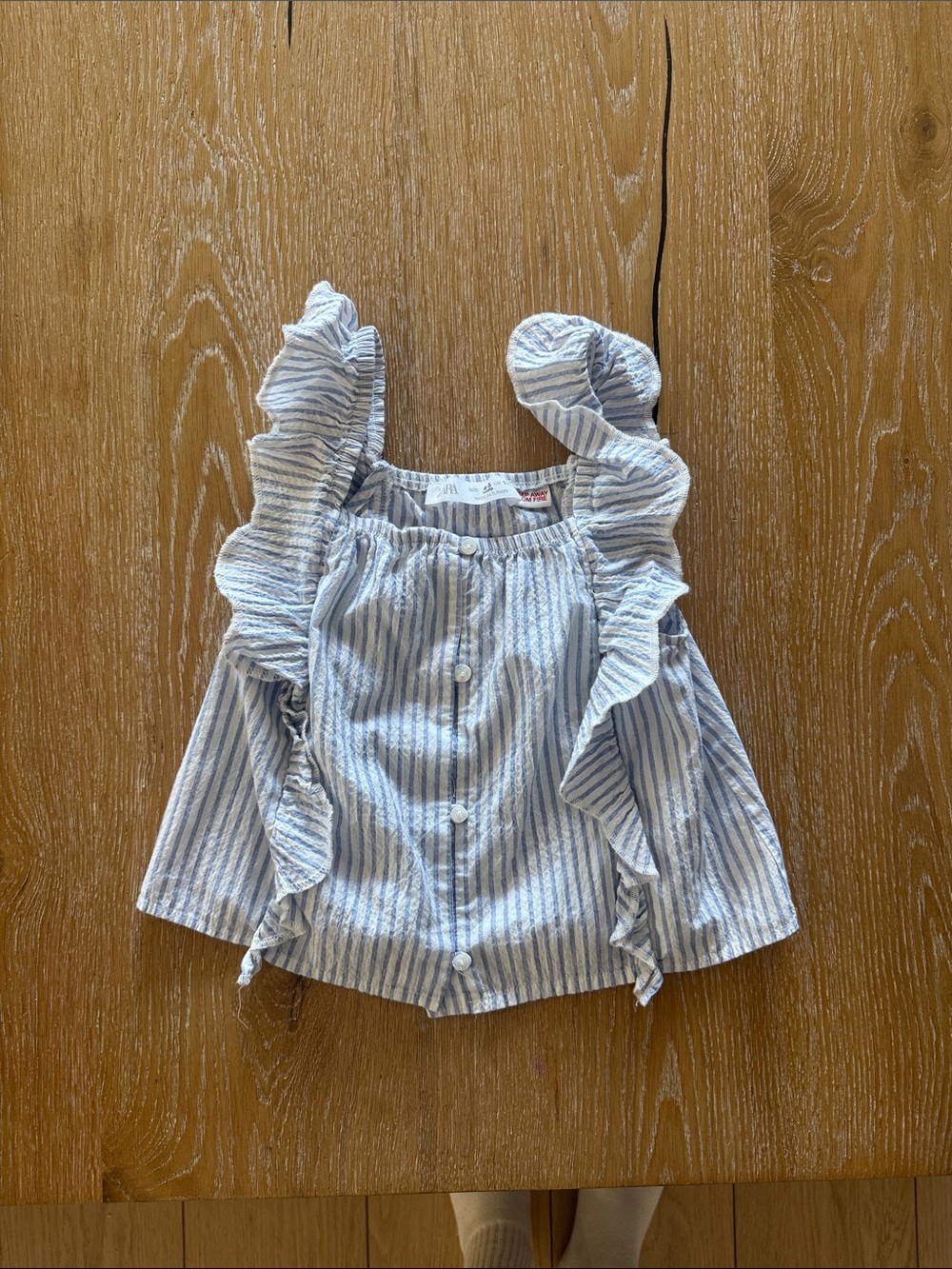 Zara Blue & White Striped Ruffle-Detail Girls' Top